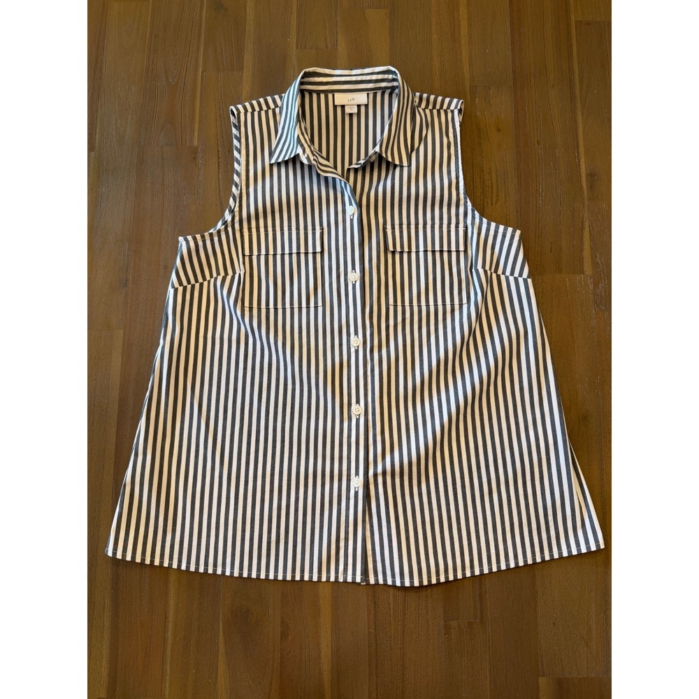 J. Jill Womens XS Sleeveless Button‎ Down Shirt Grey White Striped Cotton Blend